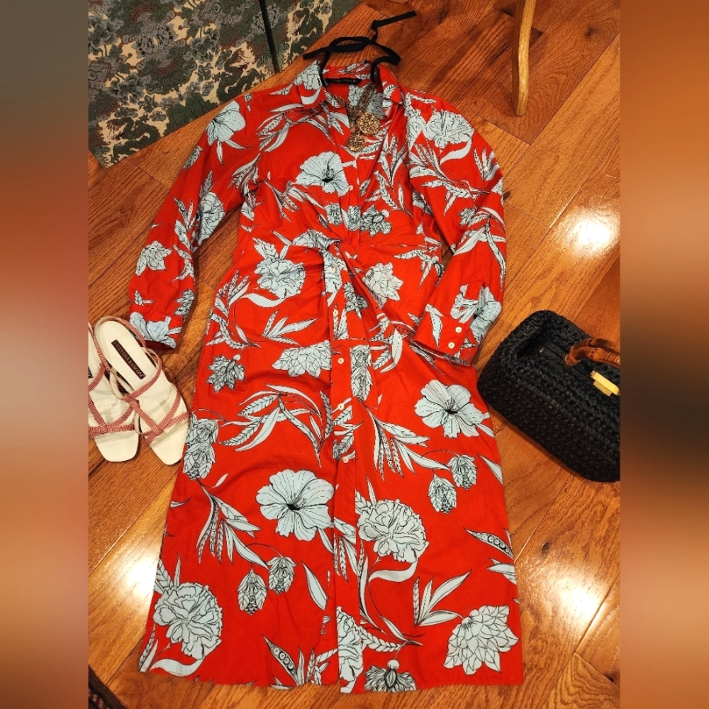 Zara Shirtdress Twist Knot Floral Summer Professional Dress